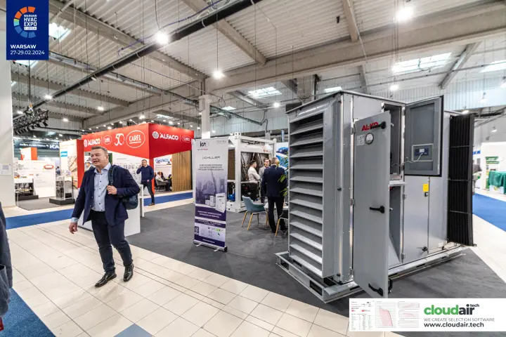 AL-KO air handling unit with open service doors next to an i-CHILLER roll-up at Warsaw HVAC Expo 2024