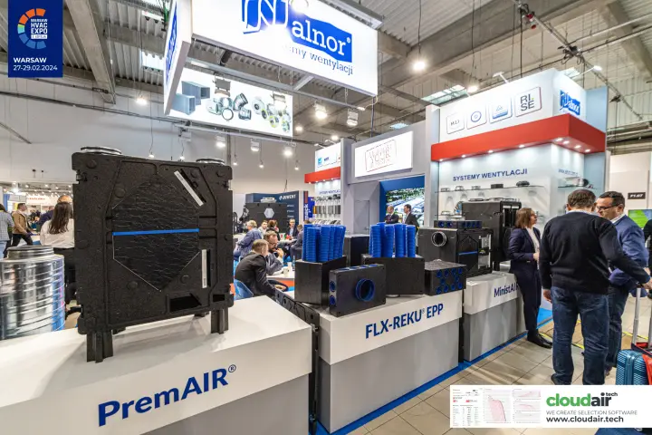 Alnor stand with PremAIR heat recovery unit and FLX-REKU EPP boxes at Warsaw HVAC Expo 2024