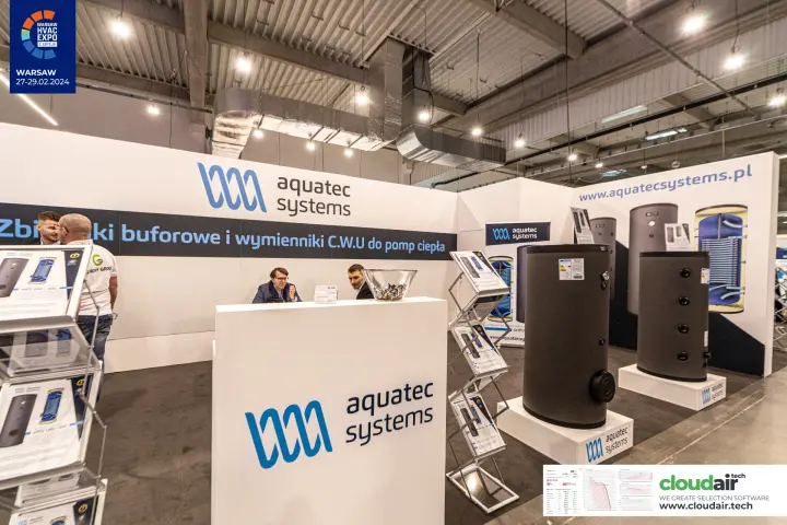 Aquatec Systems counter and storage tanks under the heat pump tank slogan