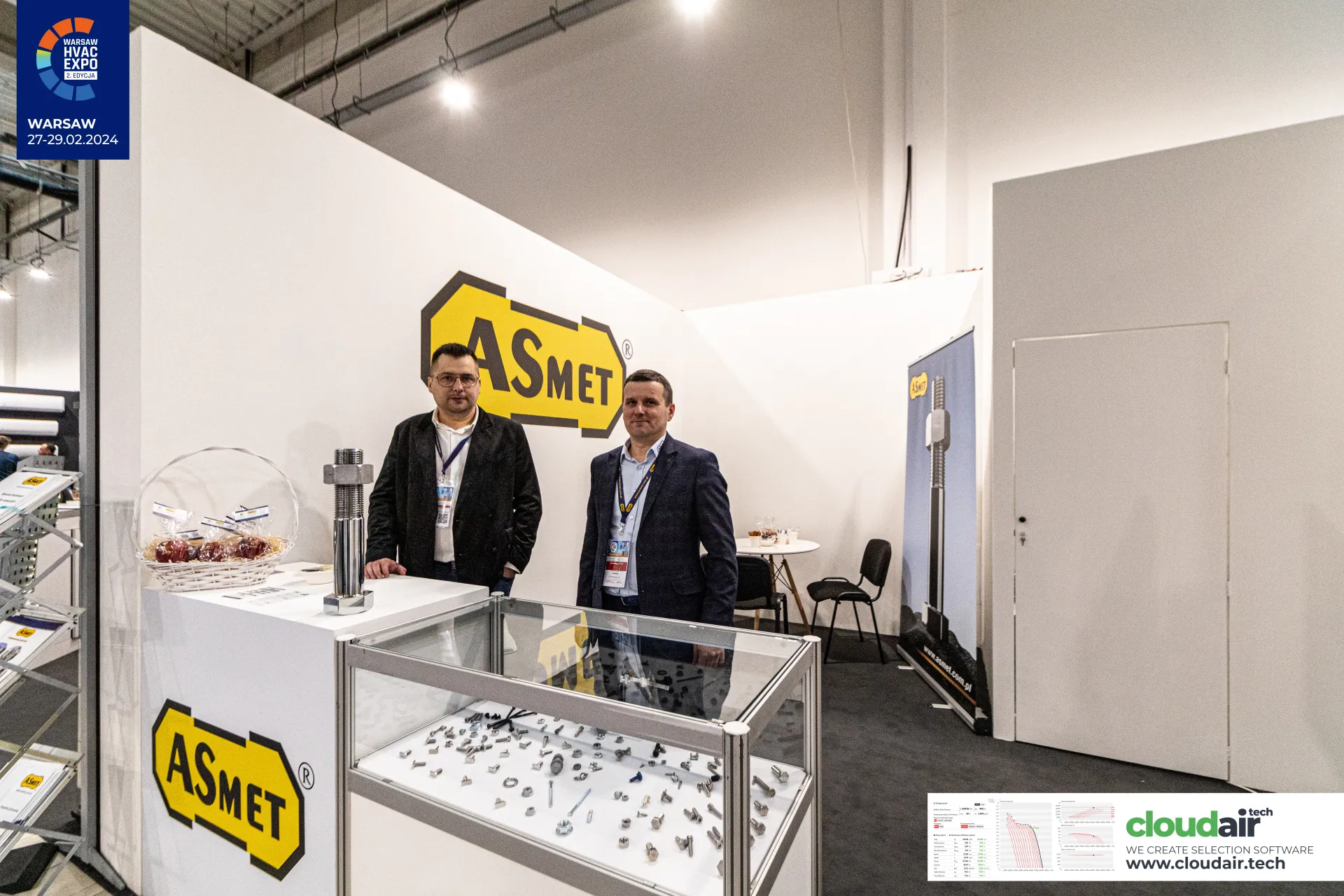 Asmet stand with fastener display case and oversized bolt model at Warsaw HVAC Expo 2024