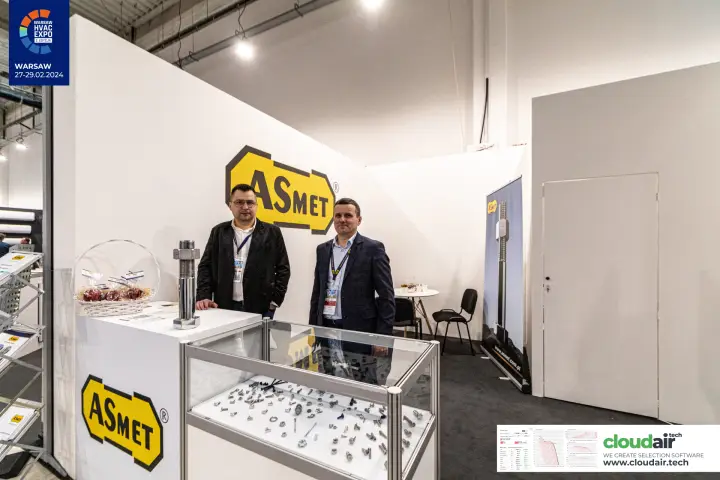 Asmet stand with fastener display case and oversized bolt model at Warsaw HVAC Expo 2024