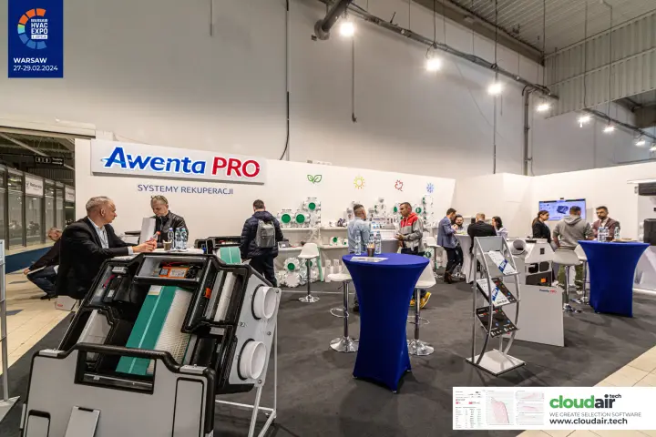 Awenta PRO stand with opened heat recovery unit and plenum boxes