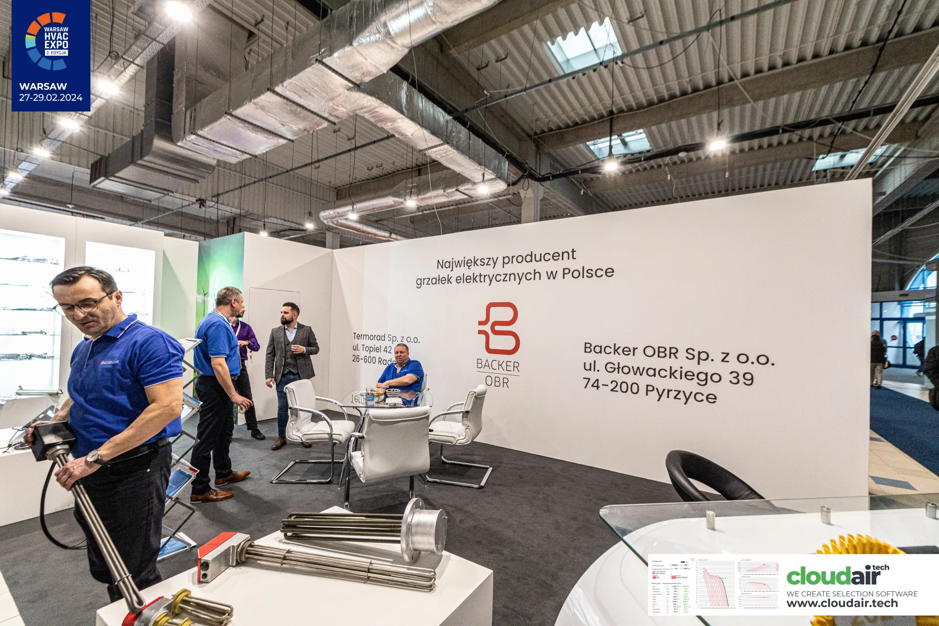 Backer OBR stand with industrial electric heating elements at Warsaw HVAC Expo 2024