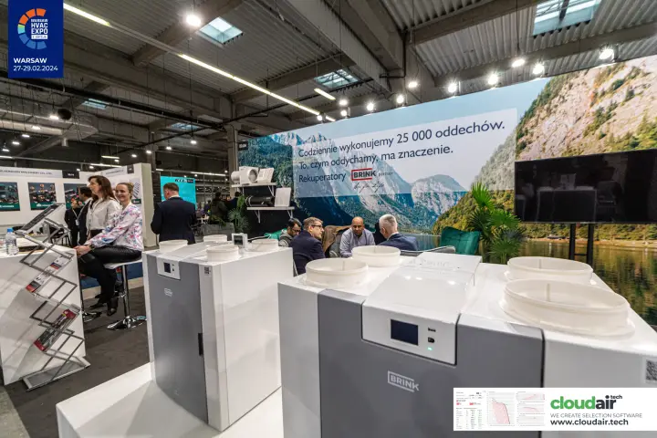 Brink ventilation units in front of the stand's seating area at Warsaw HVAC Expo 2024