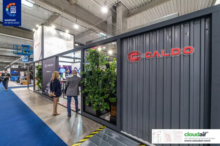 Caldo stand with dark corrugated wall and living green panel at Warsaw HVAC Expo 2024