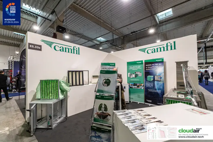 Camfil filter display seen past the brochure rack and counter