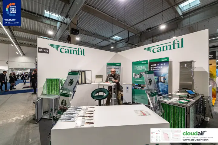 Camfil stand with bag filters, filter housings and Eurovent A+ roll-ups