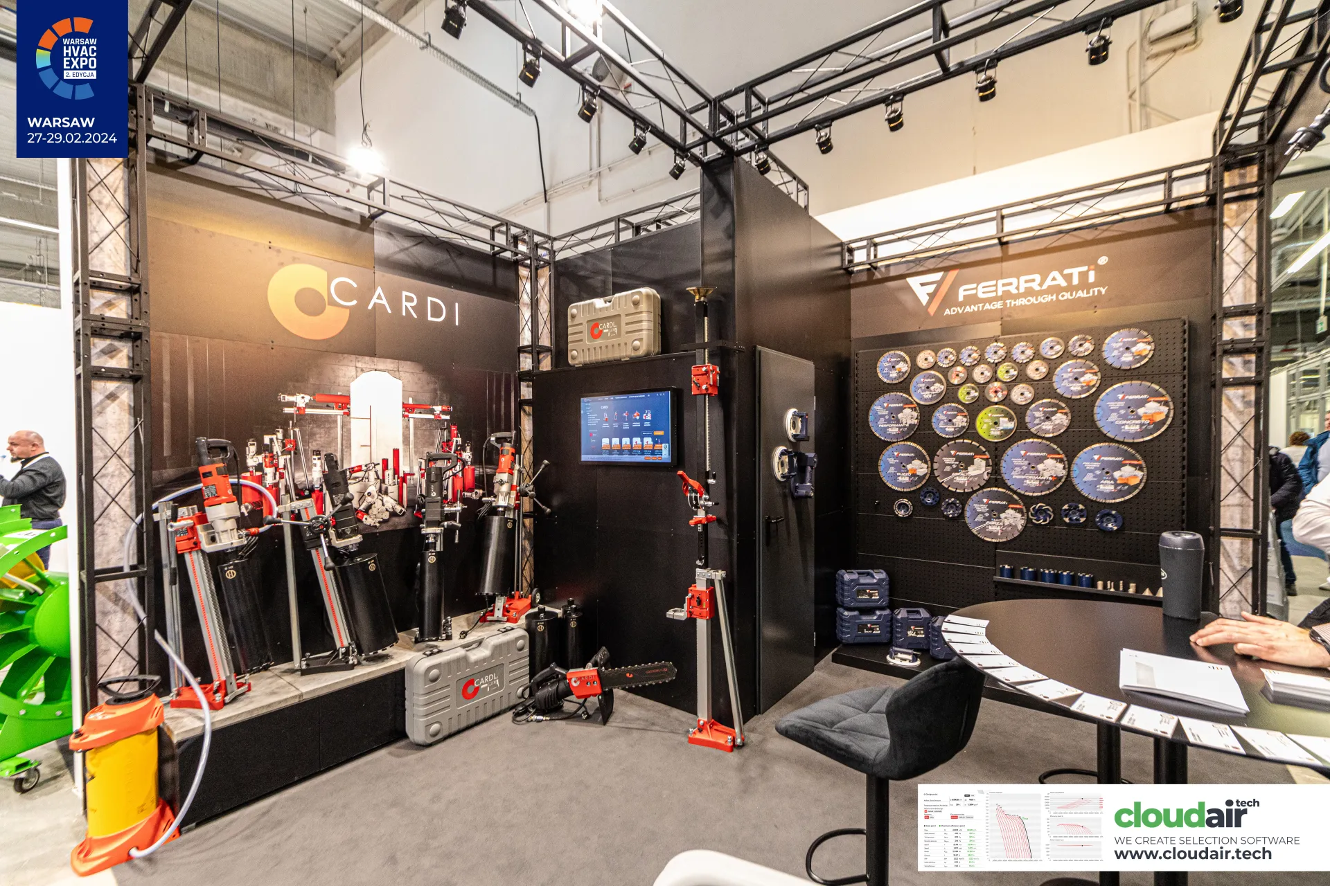 Cardi and Ferrati stand with core drilling rigs and cutting discs at Warsaw HVAC Expo 2024