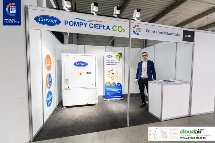 Carrier shell-scheme stand presenting CO2 heat pumps at Warsaw HVAC Expo 2024