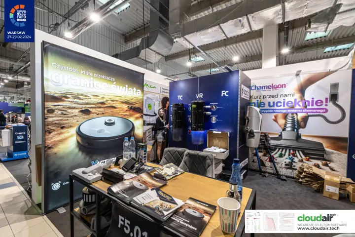 Central vacuum systems and robot cleaner graphics on stand F5.01 at Warsaw HVAC Expo 2024