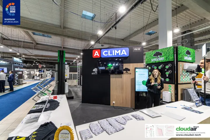 A Clima counter and Mycond product columns viewed from the aisle