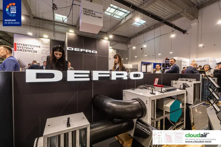 Close view of Defro lettering and an opened heat recovery unit at Warsaw HVAC Expo 2024