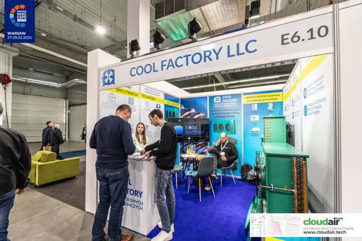 Cool Factory LLC booth with green condensers and heat exchanger coils