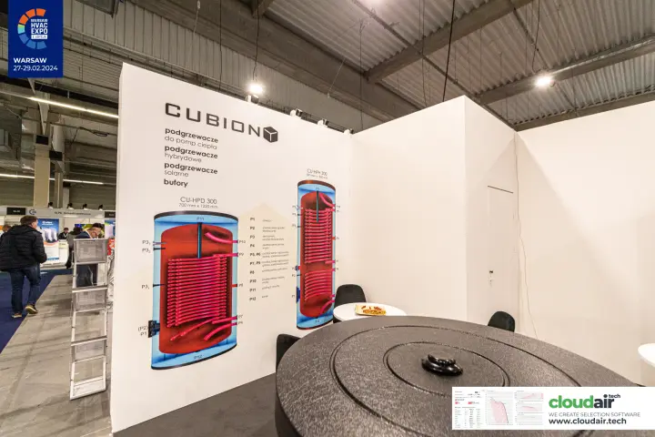 Cubion wall graphic of coil-type cylinders with a tank lid in the foreground at Warsaw HVAC Expo 2024