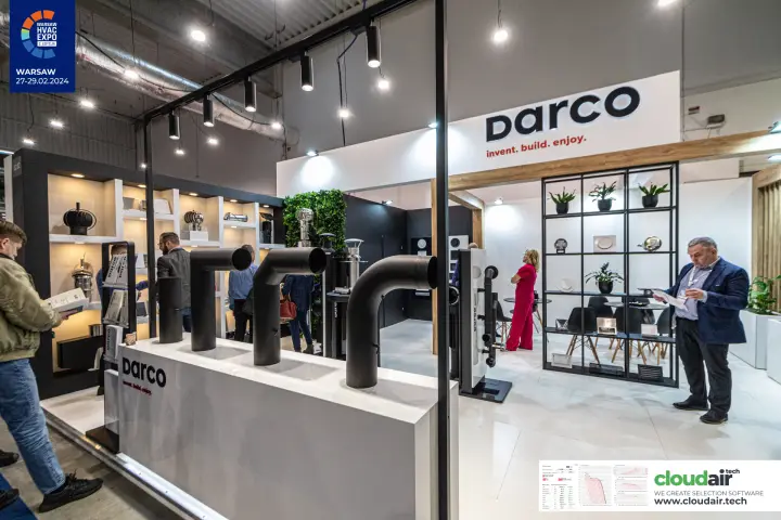 Darco stand with black flue pipes and roof ventilator display at Warsaw HVAC Expo 2024