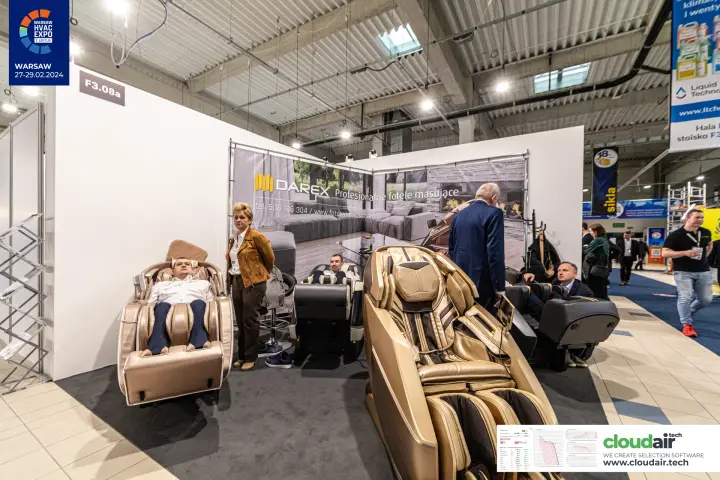 Darex stand F3.08a with massage chairs that visitors are testing