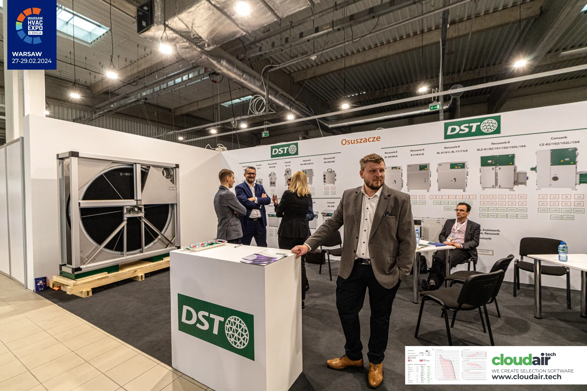 DST 'Osuszacze' stand with desiccant rotor and dehumidifier range chart at Warsaw HVAC Expo 2024