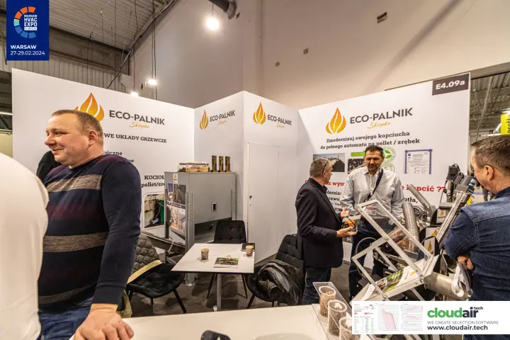 Eco-Palnik Skiepko stand with pellet burner retrofit kits at Warsaw HVAC Expo 2024