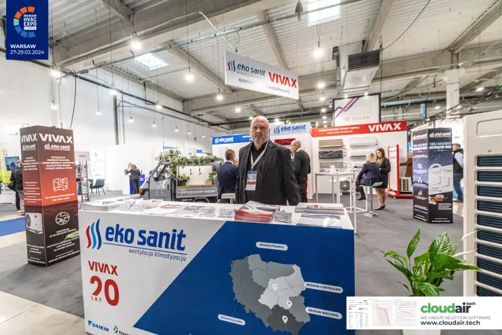 Eko Sanit counter with regional map of Poland and Vivax 20-year mark at Warsaw HVAC Expo 2024