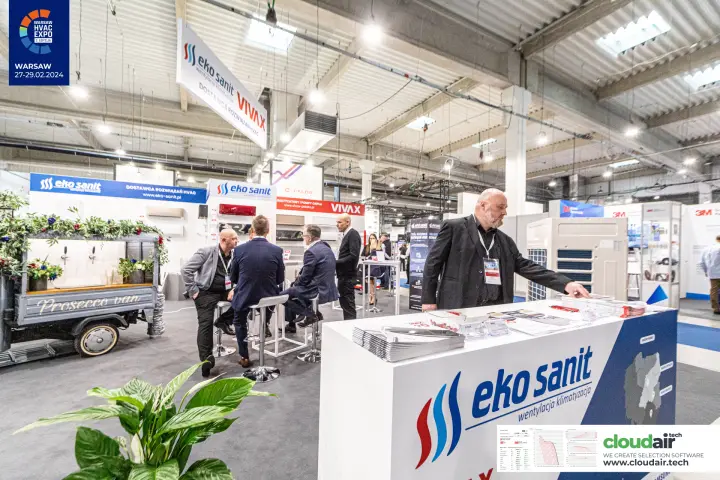 Eko Sanit stand with a Prosecco van bar and meeting tables at Warsaw HVAC Expo 2024