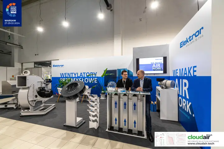 Elektror industrial fan stand with centrifugal fan and impeller on display at Warsaw HVAC Expo 2024