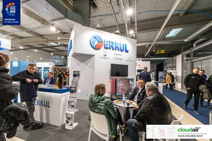 Erkul stand with reception counter, brochure tower and meeting table