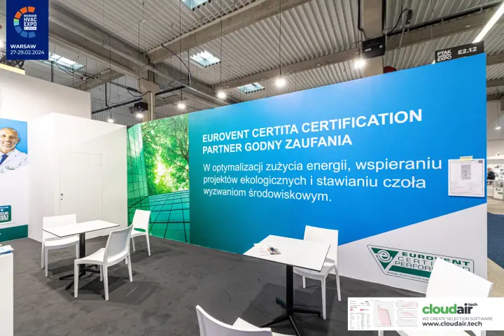 Eurovent Certita Certification stand with "Partner godny zaufania" wall at Warsaw HVAC Expo 2024