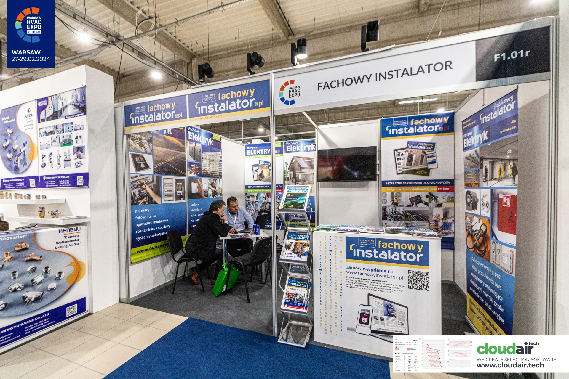 Fachowy Instalator trade magazine stand F1.01r next to Hengyu valve display at Warsaw HVAC Expo 2024