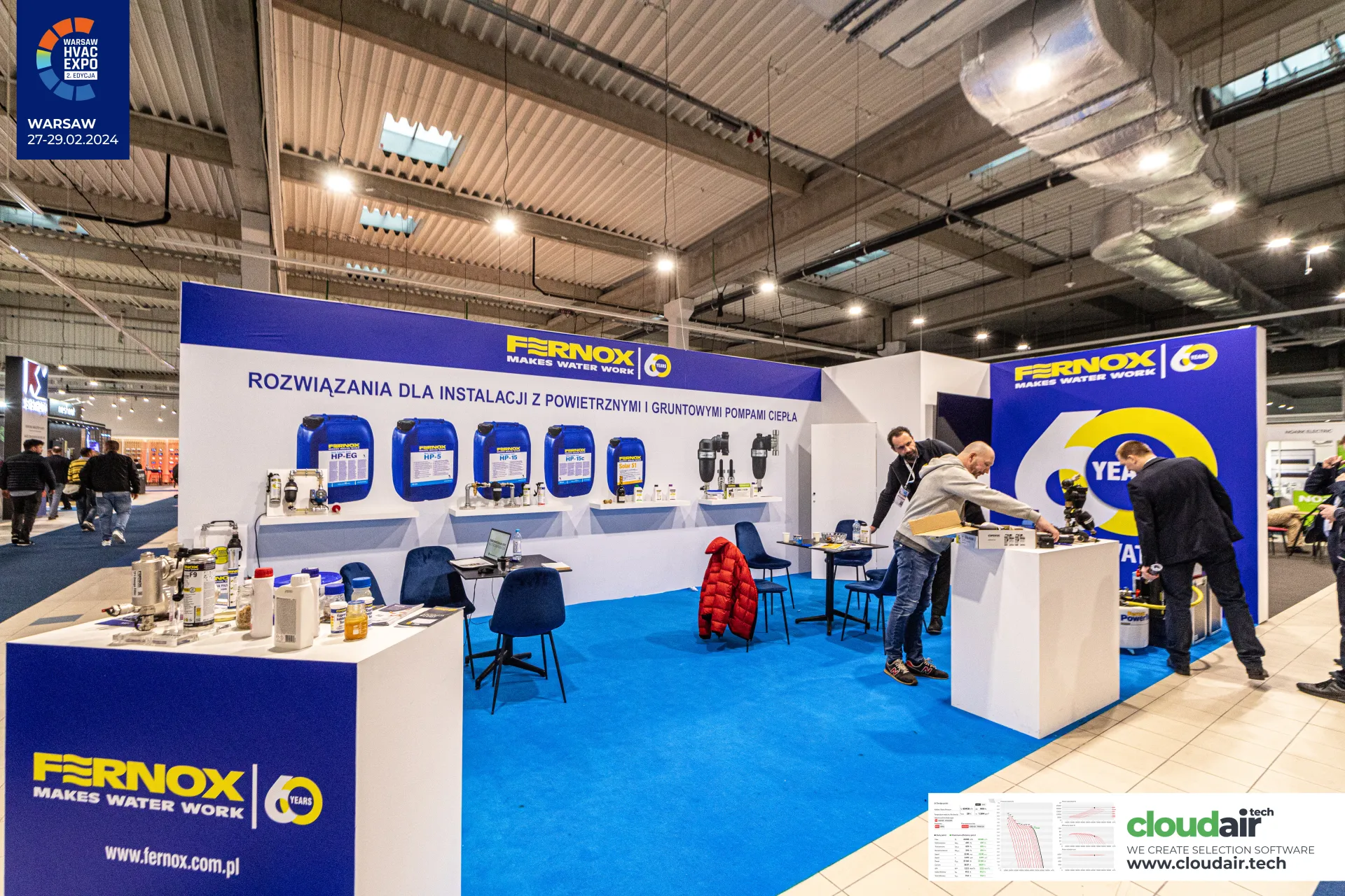 Fernox 60 years stand with heat pump system fluids and magnetic filters at Warsaw HVAC Expo 2024