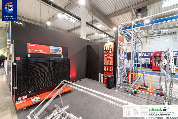 Fischer Solar-Fix photovoltaic panel mounting system display, stand F4.46 at Warsaw HVAC Expo 2024