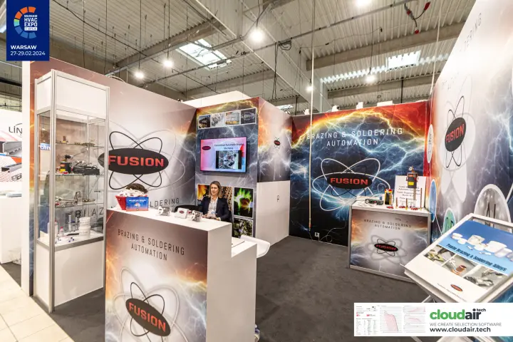 Fusion brazing and soldering automation stand with screen and showcase at Warsaw HVAC Expo 2024