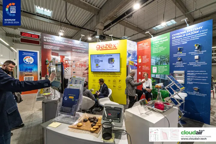 Gazex stand with gas detectors and garage detection system panels at Warsaw HVAC Expo 2024