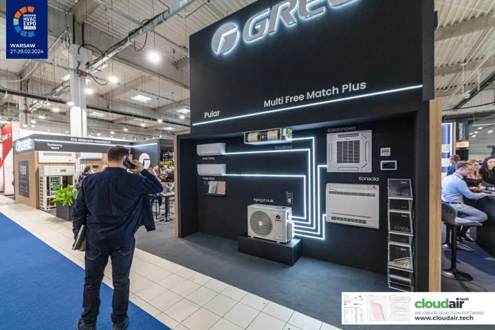 Gree Multi Free Match Plus display linking indoor units to one outdoor unit at Warsaw HVAC Expo 2024