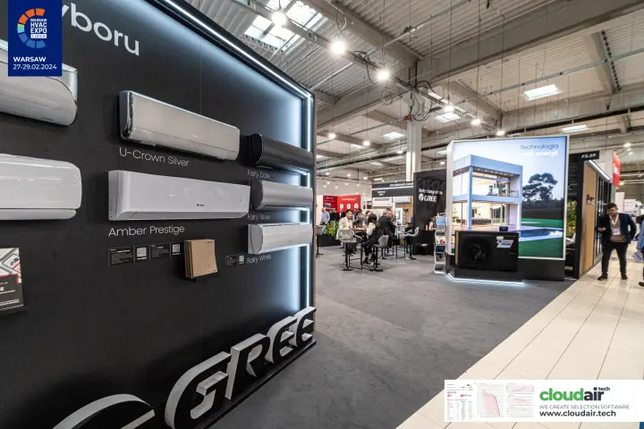 Gree split unit display wall with the heat pump lounge zone behind