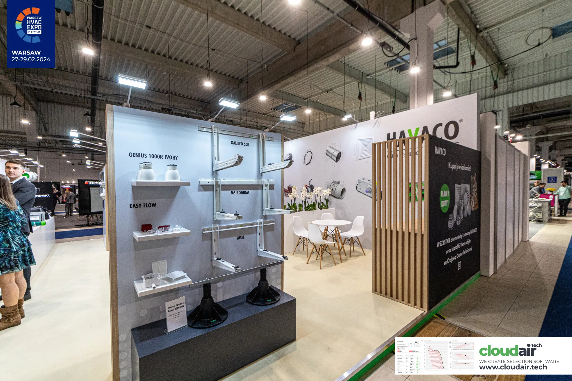 Havaco display of AC mounting brackets and roof supports at Warsaw HVAC Expo 2024