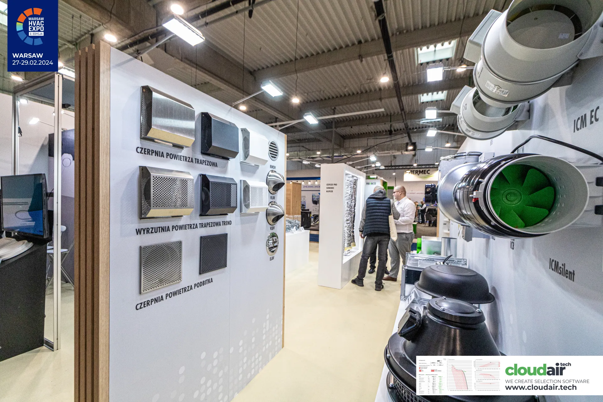 Havaco facade louvres and air intakes beside inline fans at Warsaw HVAC Expo 2024