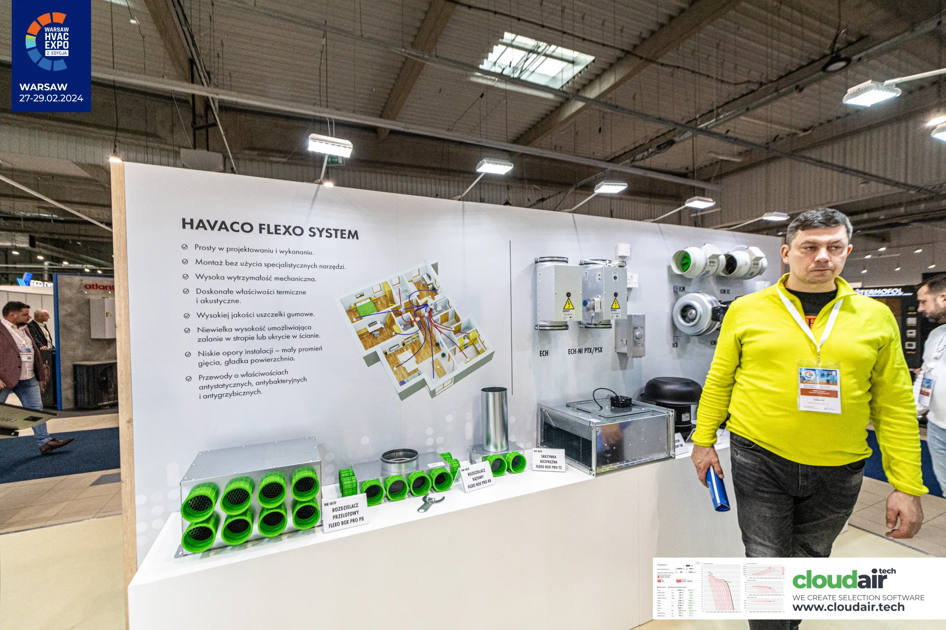Havaco Flexo System wall with distribution boxes and duct heaters at Warsaw HVAC Expo 2024