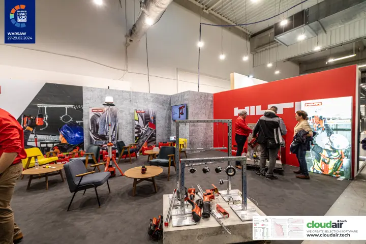 Hilti installation-frame demo with pipe clamps and cordless tools
