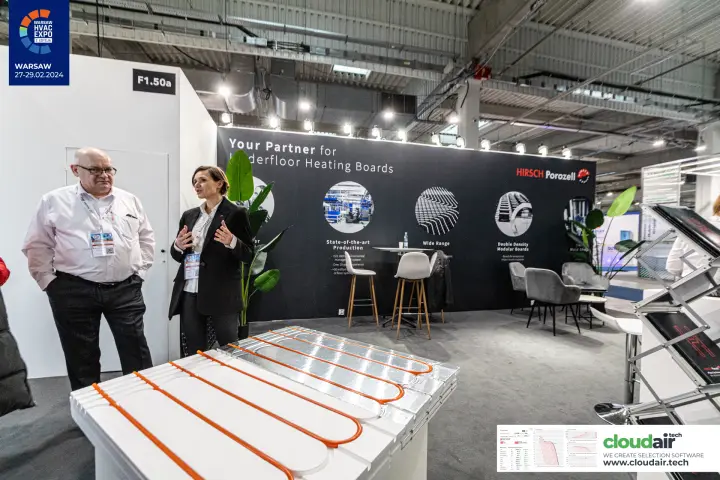 Hirsch Porozell stand F1.50a with an underfloor heating board sample at Warsaw HVAC Expo 2024