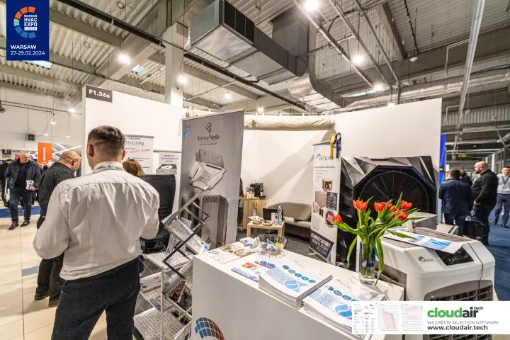 Hitexa stand with large fan cooler, portable cooler and brochure counter at Warsaw HVAC Expo 2024