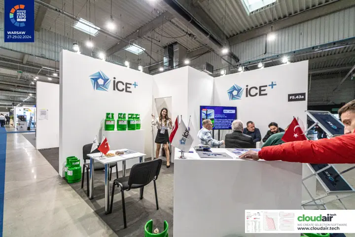 ICE+ refrigerant gas stand with Turkish flags and news screen