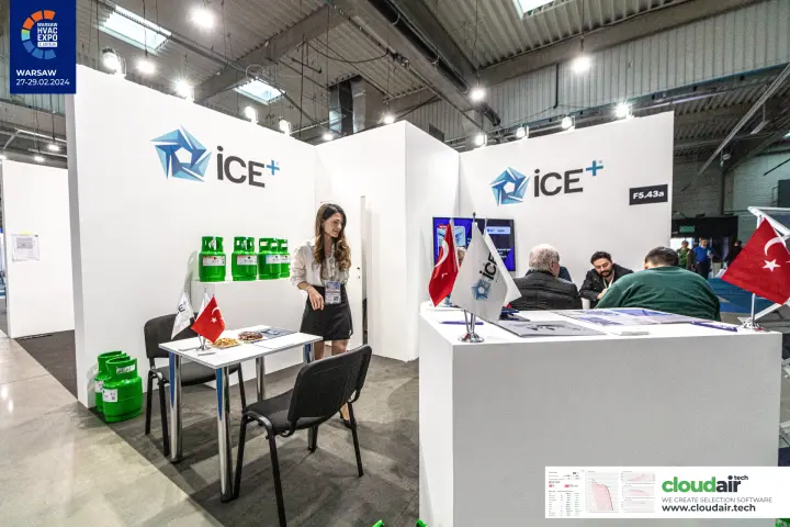 ICE+ stand F5.43a with green refrigerant cylinders at Warsaw HVAC Expo 2024
