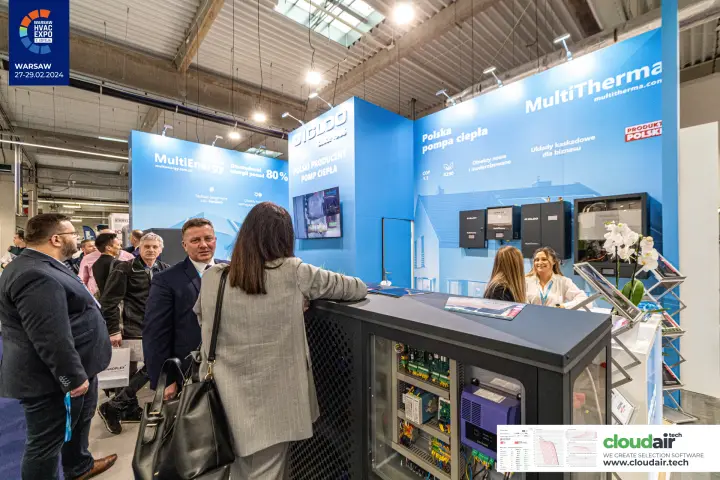 Igloo MultiTherma heat pump stand with an open unit showing its controls at Warsaw HVAC Expo 2024