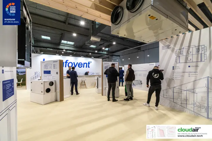 Inside the Komfovent stand with ceiling-mounted unit and VERSO panel at Warsaw HVAC Expo 2024