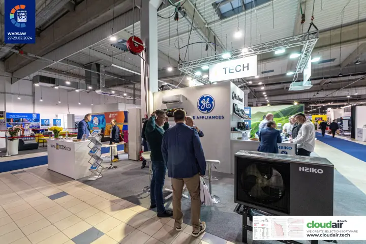 inTECH stand with GE Appliances split unit and Heiko heat pump at Warsaw HVAC Expo 2024