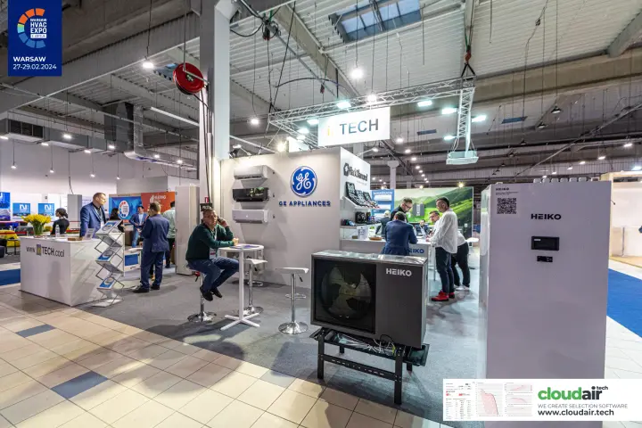 inTECH stand with GE Appliances split units and Heiko heat pump at Warsaw HVAC Expo 2024