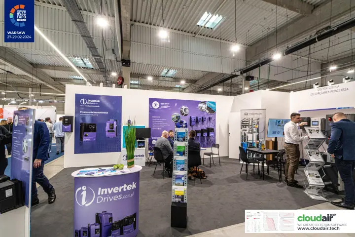 Invertek Drives stand with wall-mounted inverters and a Powerpack section at Warsaw HVAC Expo 2024