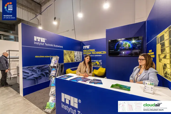 ITB counter and Instytut Techniki Budowlanej wall seen from the aisle at Warsaw HVAC Expo 2024