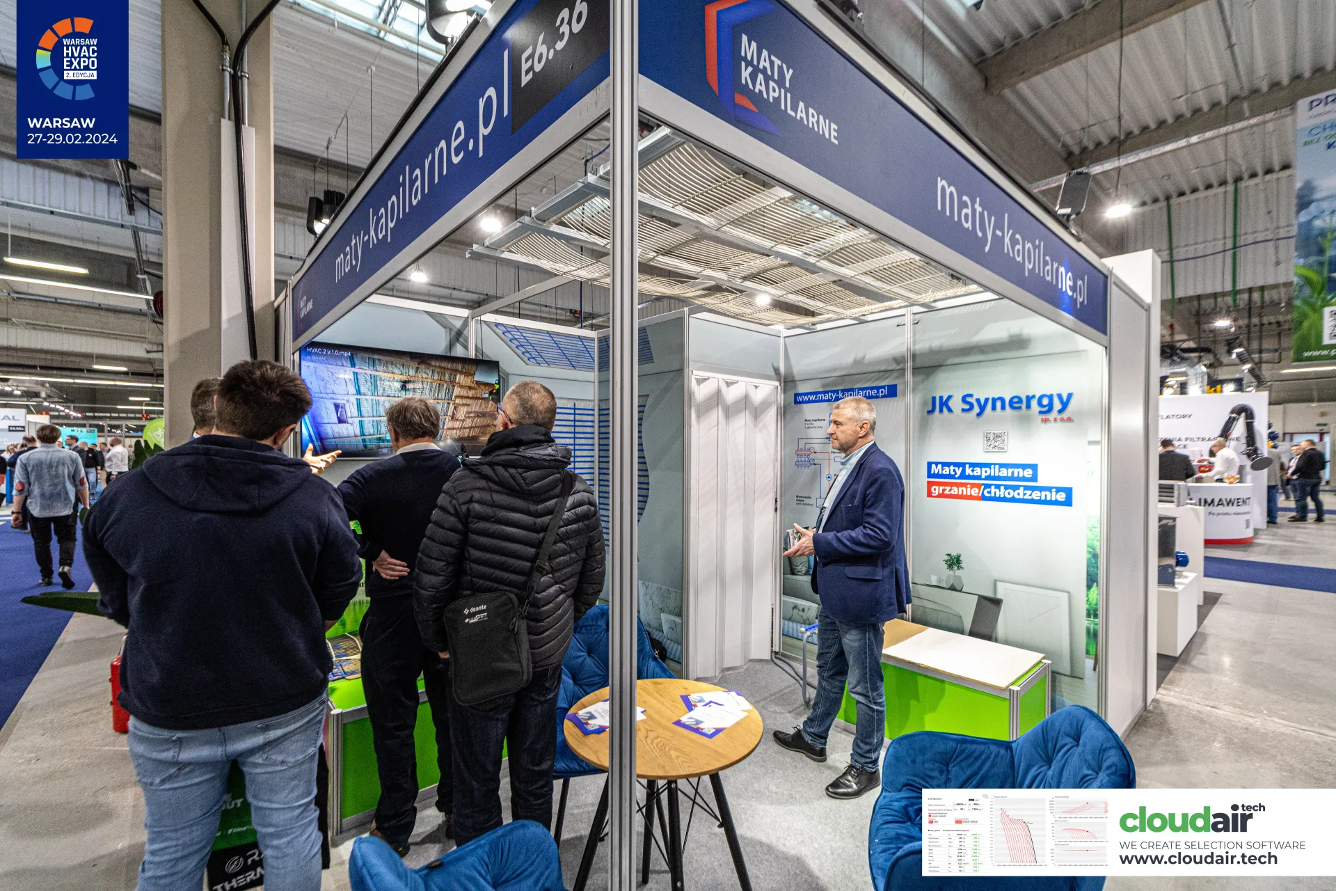 JK Synergy capillary mats stand with mats fixed under the ceiling grid at Warsaw HVAC Expo 2024