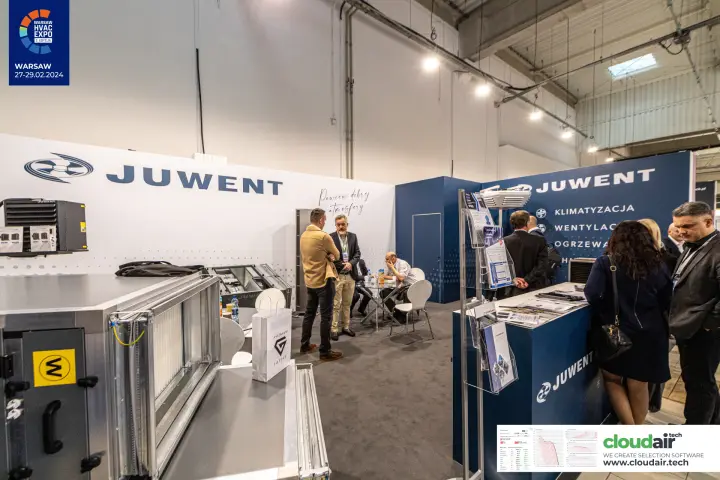 Juwent stand with an air handling unit section in front of the white brand wall